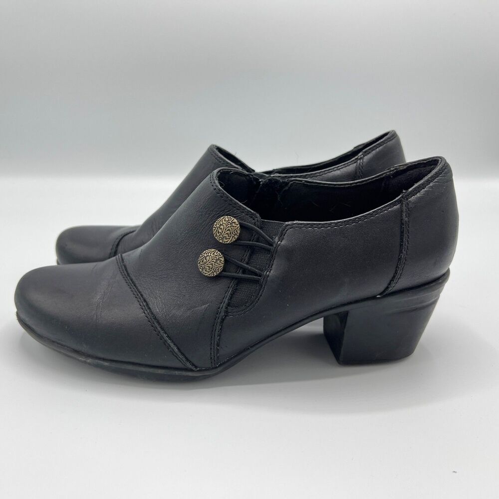 Clarks Collection Soft Cushion Shooties Boots Booties Size 7M Black Leather